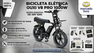 Bicicleta Eletrica 1000w 48v30ah V8pro Bateria Dupla Bluetoo